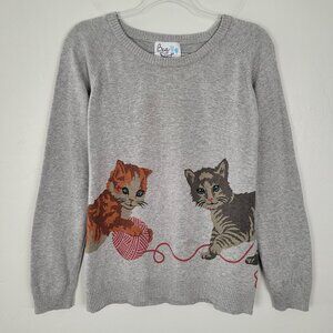 ModCloth Bea & Dot Size 1X Sweater Cats Cat Kitten Modal Cotton Pullover Gray